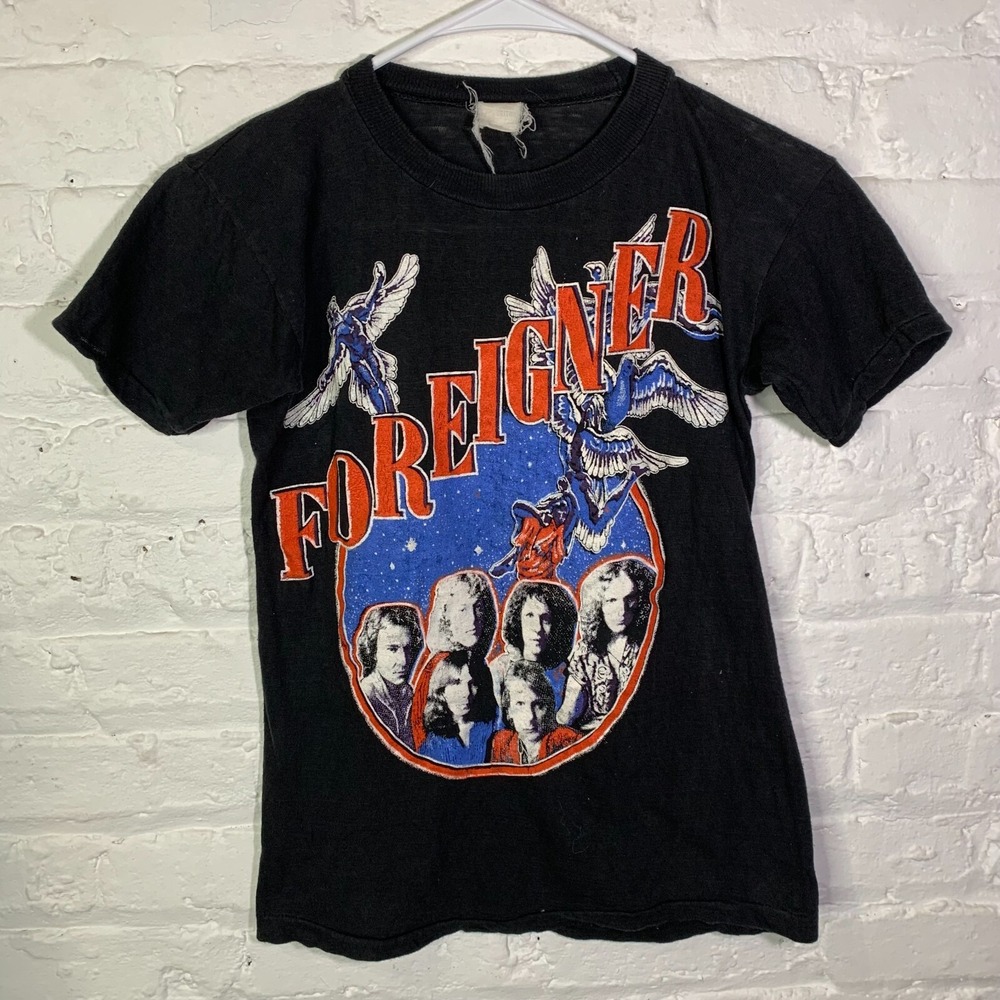 Vintage 70s Foreigner Tour Of The World Band T‎ Shirt Tee Black Small SS RARE